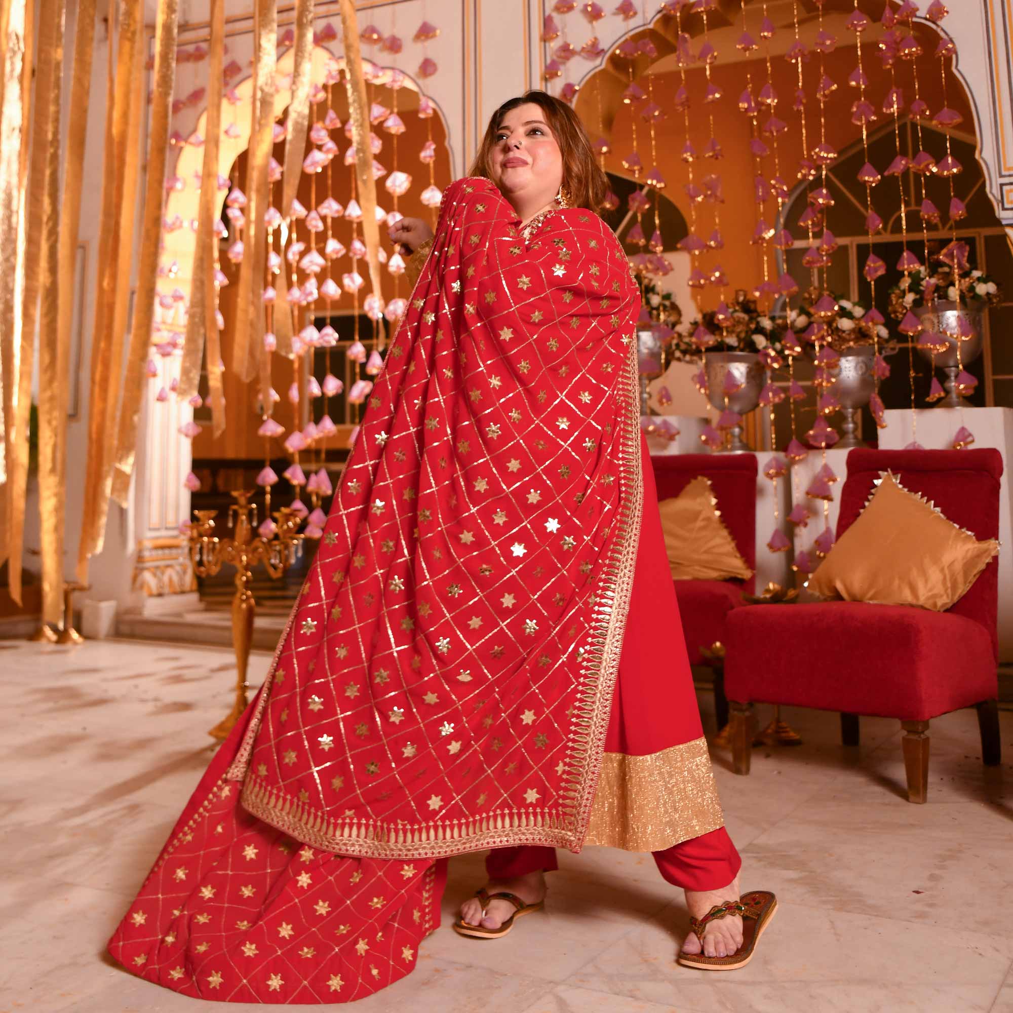 Blazing Red Georgette Anarkali Set