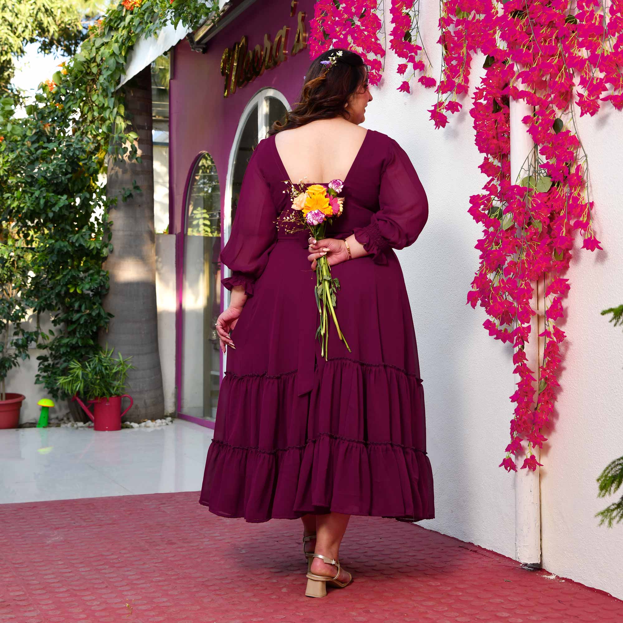 Bulgarian Rose- Deep Wine Flowy Georgette Dress