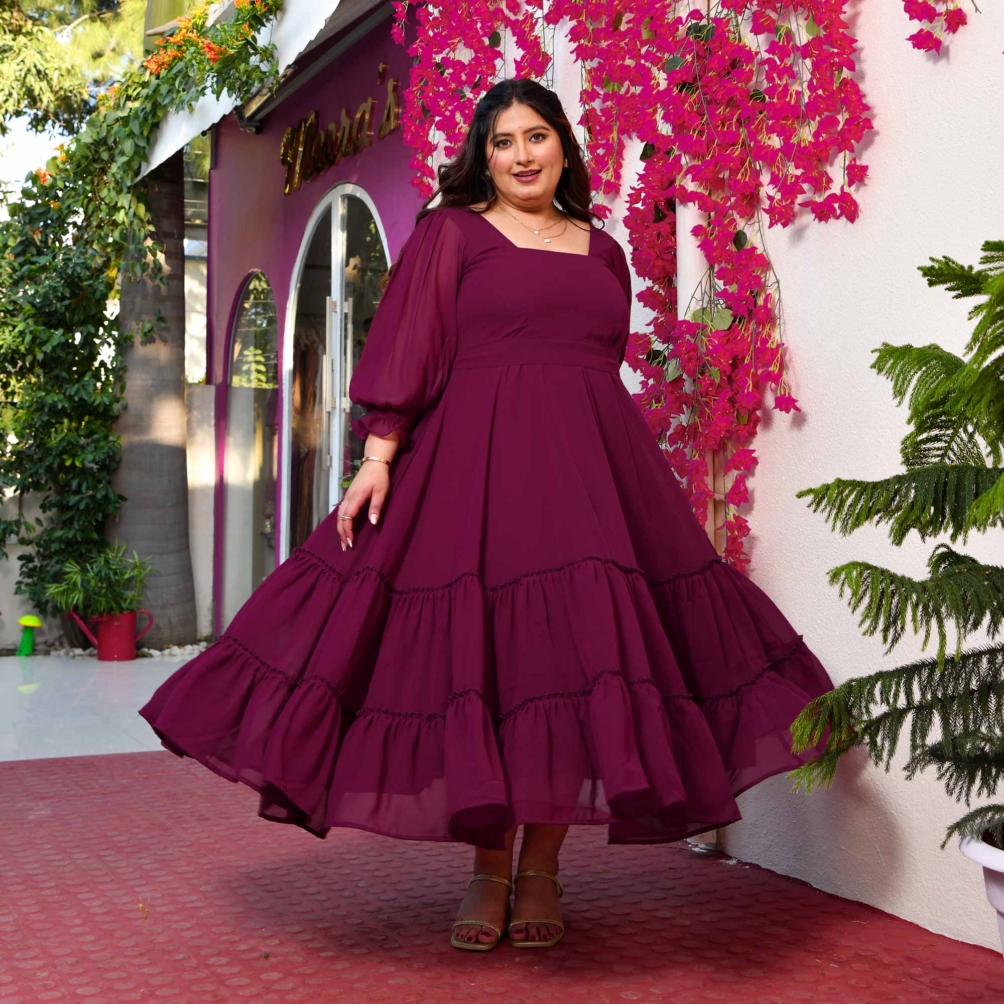 Bulgarian Rose- Deep Wine Flowy Georgette Dress