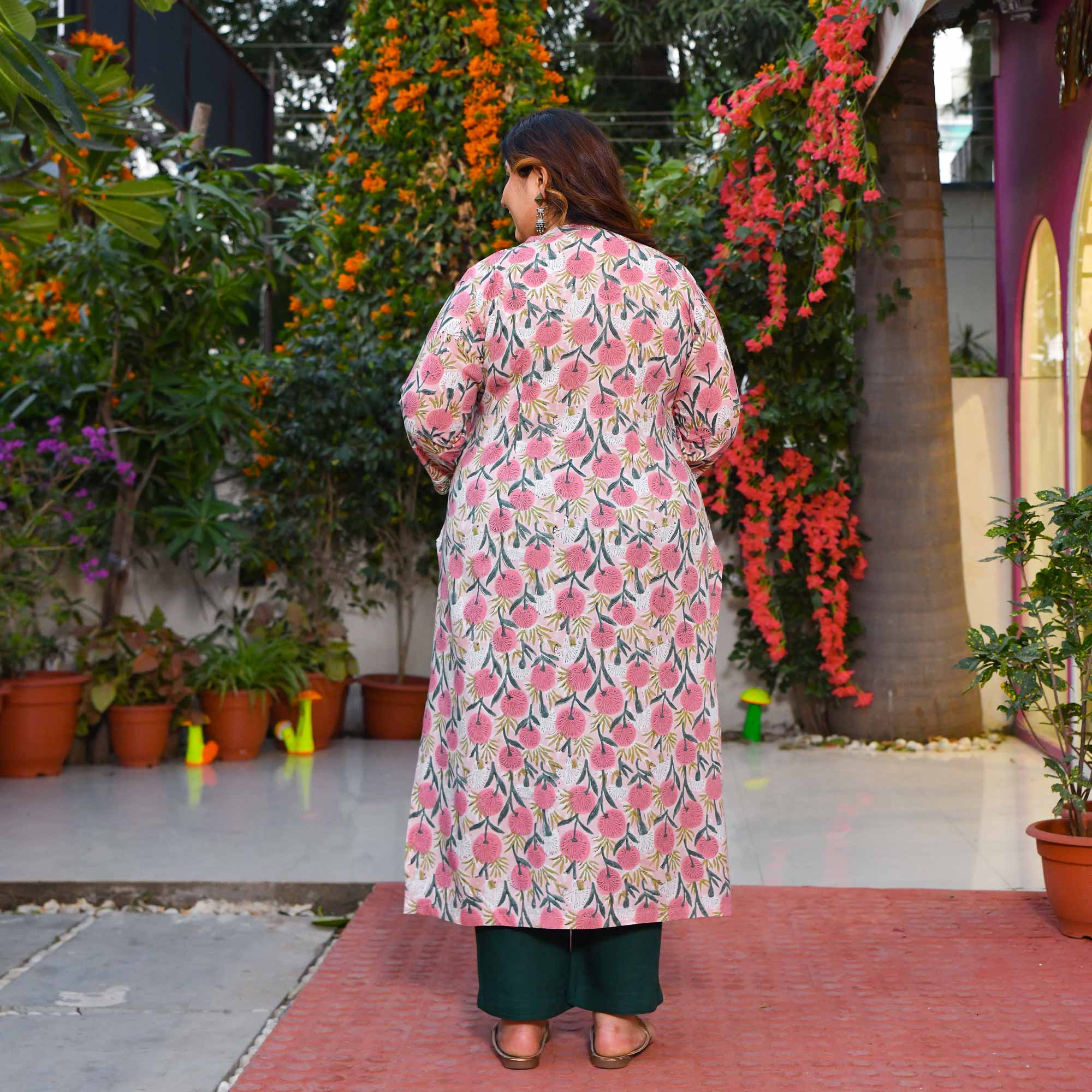 Turkish Rose- Pink Floral Printed Rayon Cotton Kurta