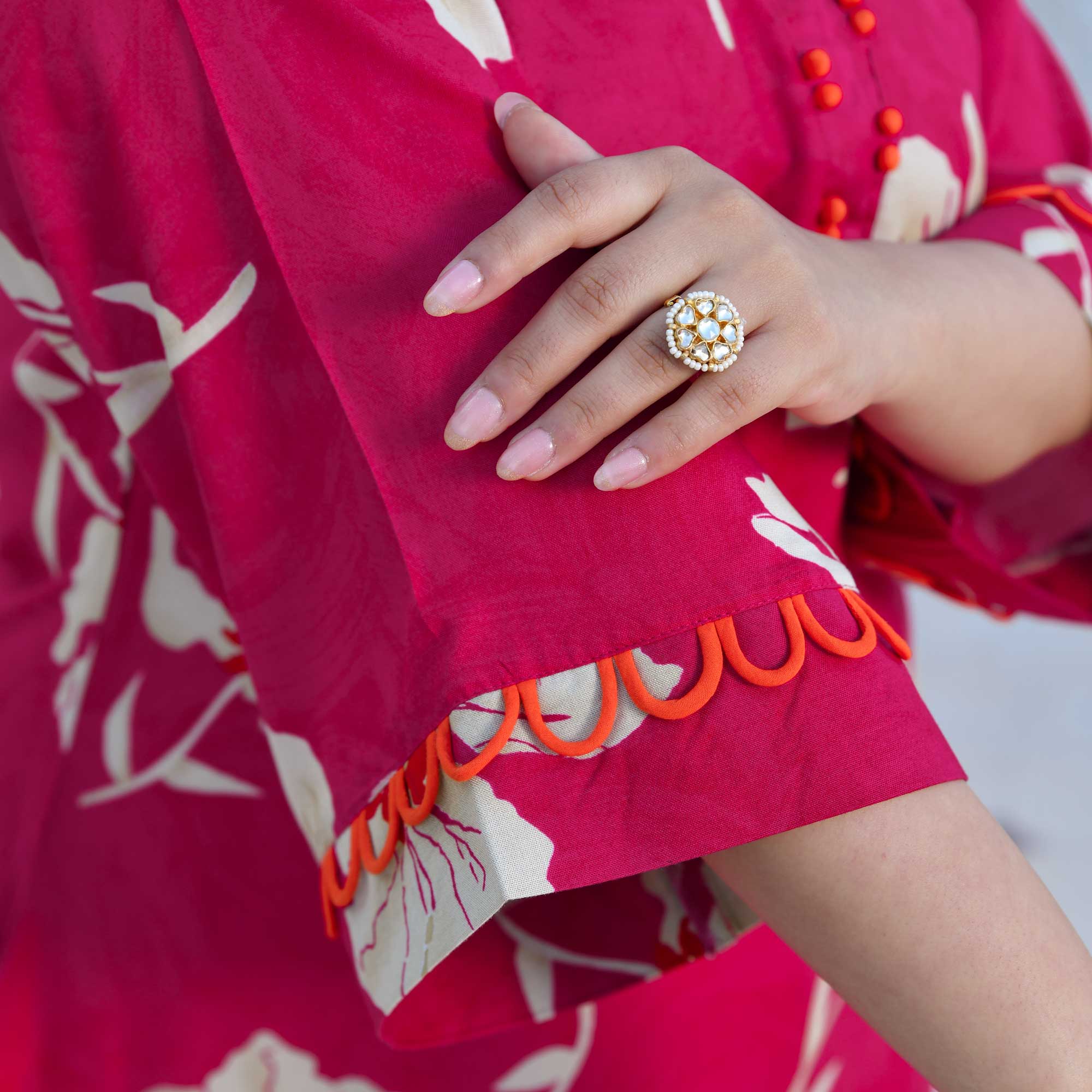 Camellia- Deep Pink Floral Print Rayon Kurta