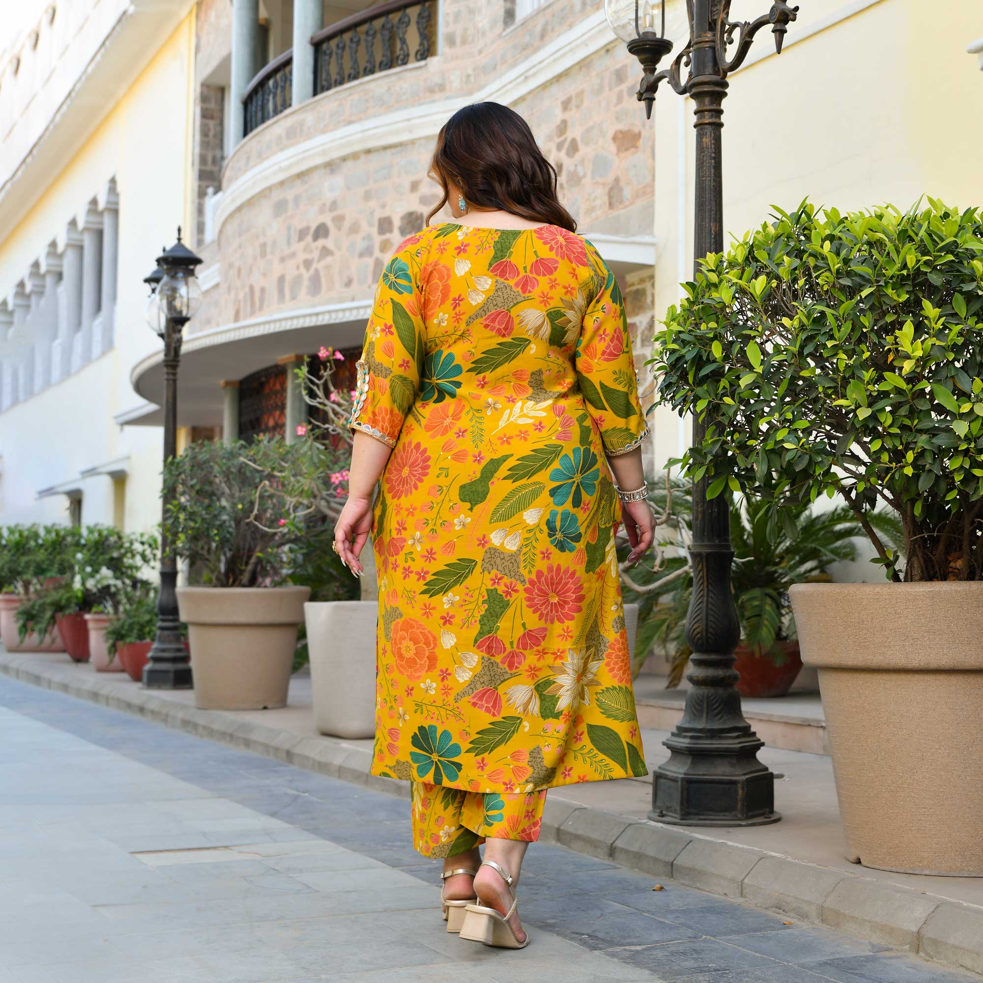 California Poppy- Yellow Floral Print Modal Viscose Blend Kurta Pants Set