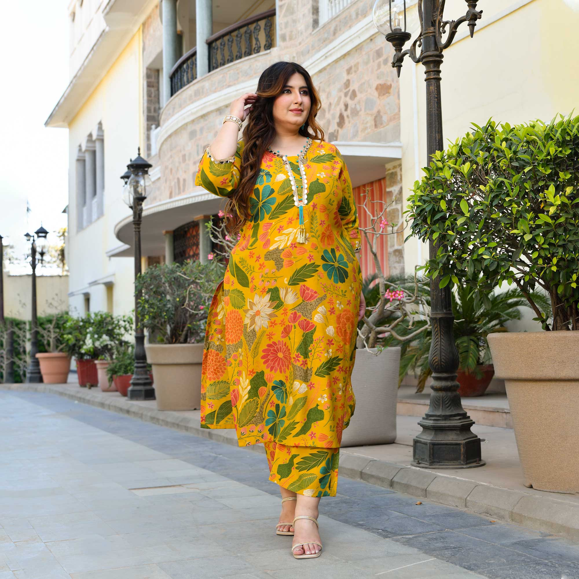 California Poppy- Yellow Floral Print Modal Viscose Blend Kurta Pants Set