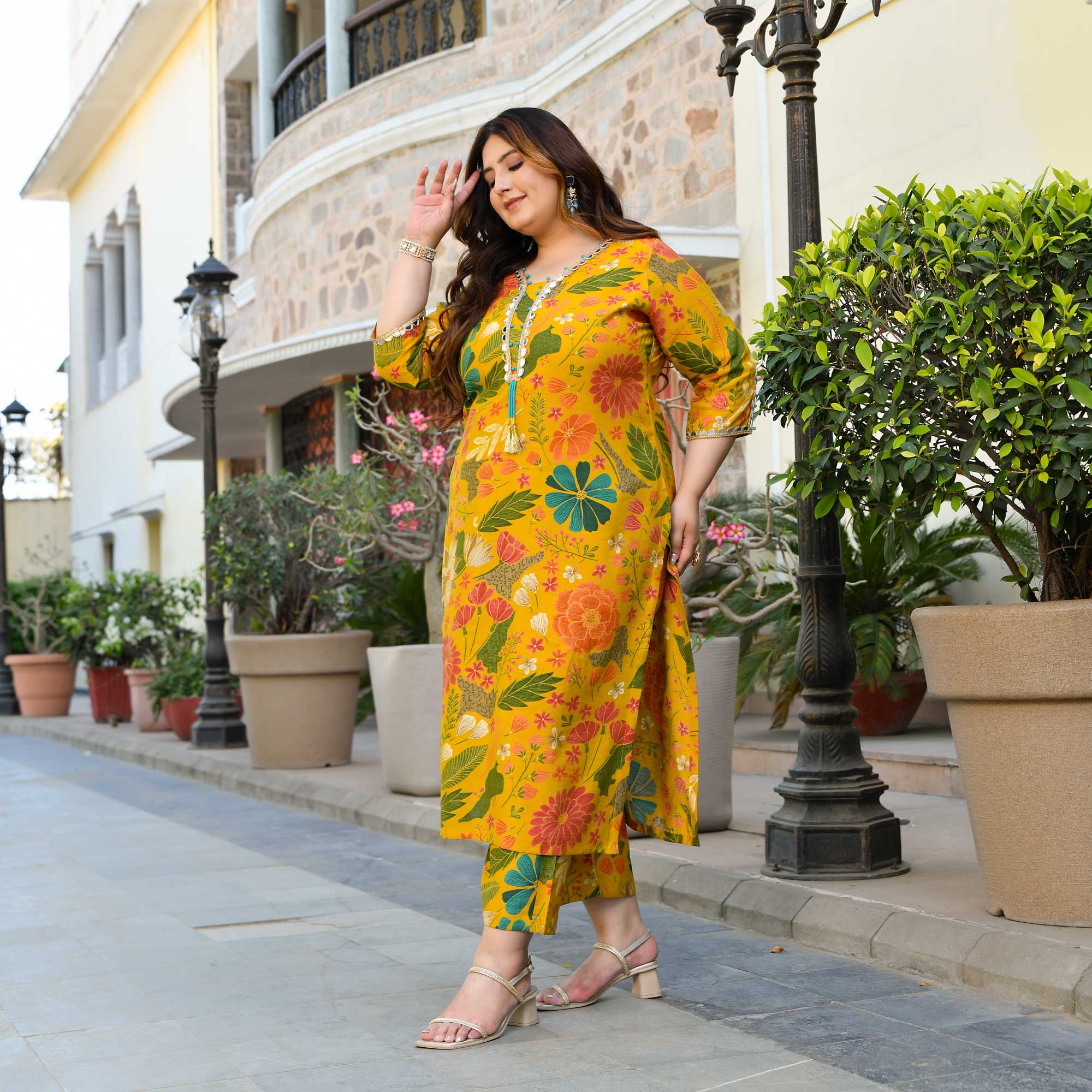 California Poppy- Yellow Floral Print Modal Viscose Blend Kurta Pants Set