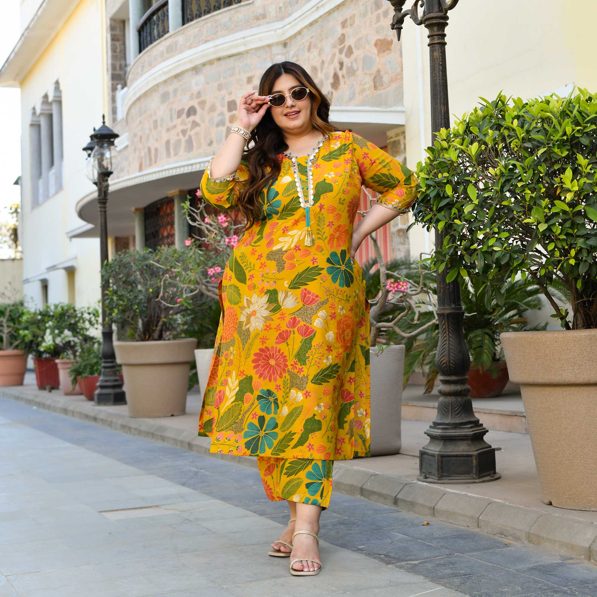 California Poppy- Yellow Floral Print Modal Viscose Blend Kurta Pants Set