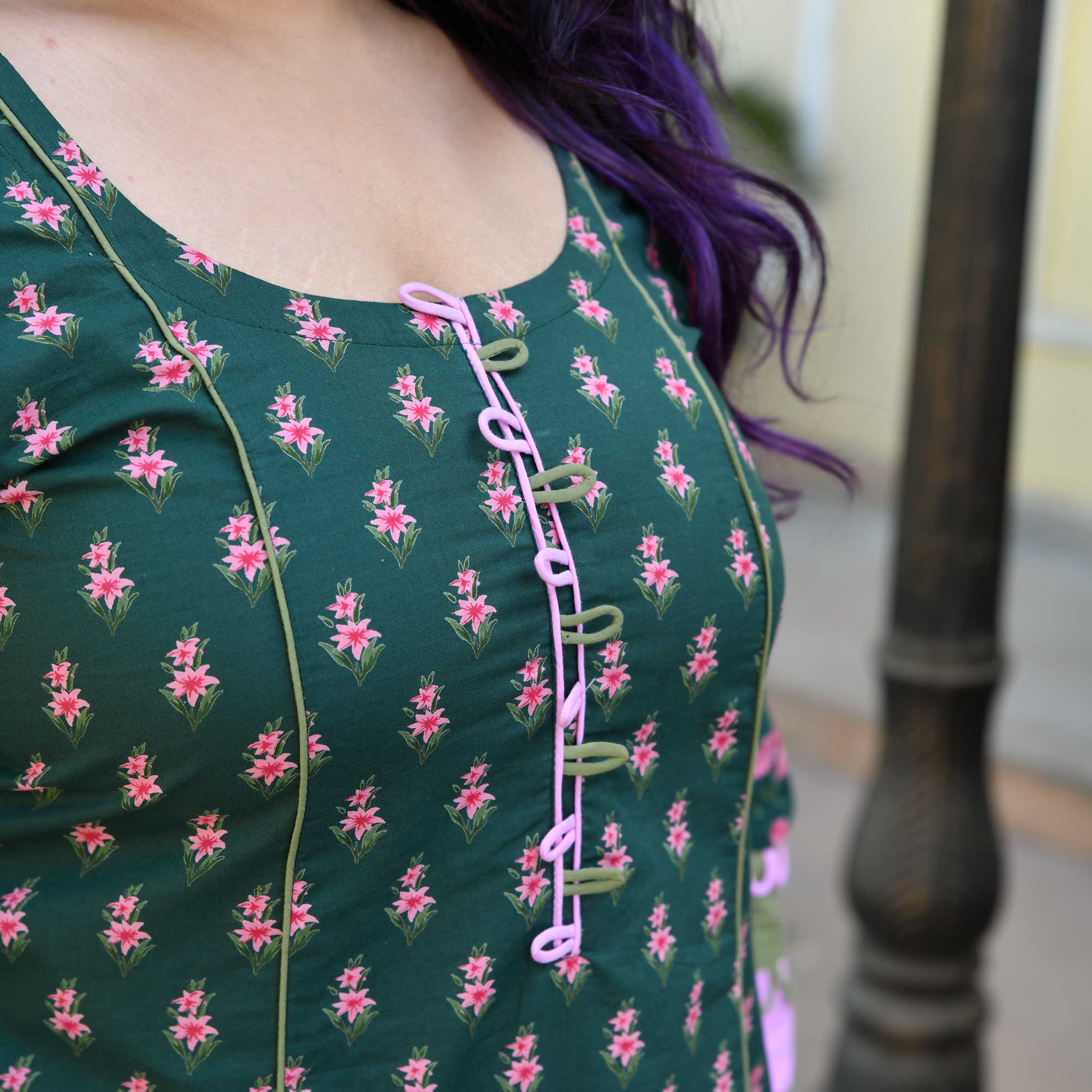 Petite Orchid- Bottle Green Floral Cotton Co-ord Set