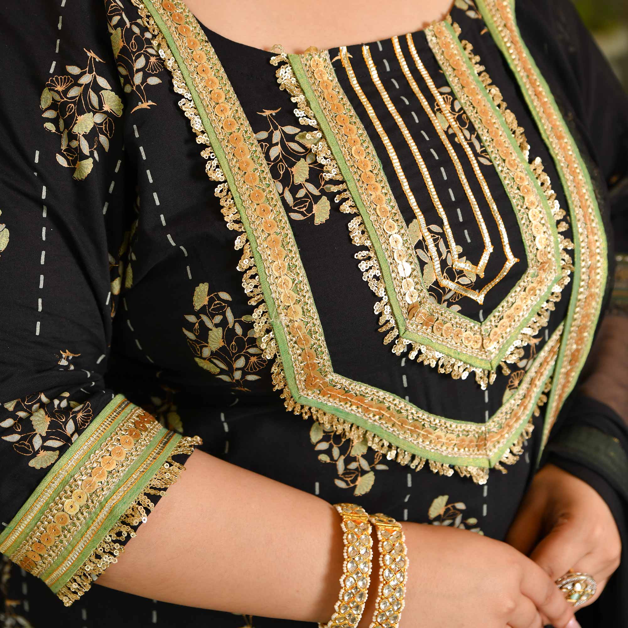 Sandhya- Carbon Black & Gold Sequin Embroidered Sharara Set