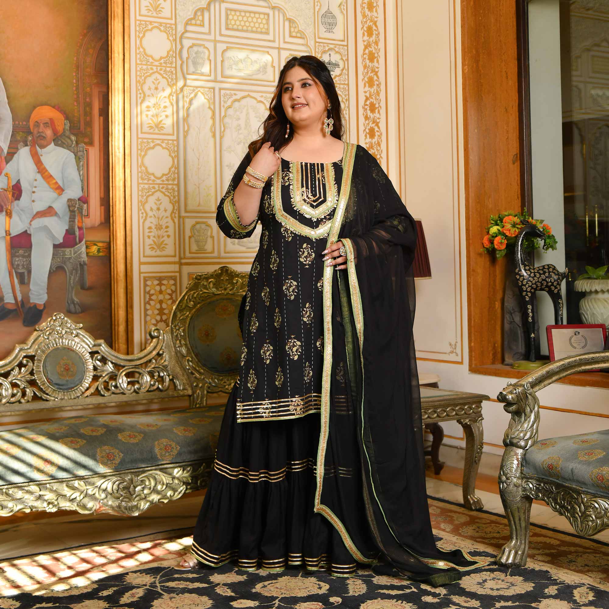 Sandhya- Carbon Black & Gold Sequin Embroidered Sharara Set