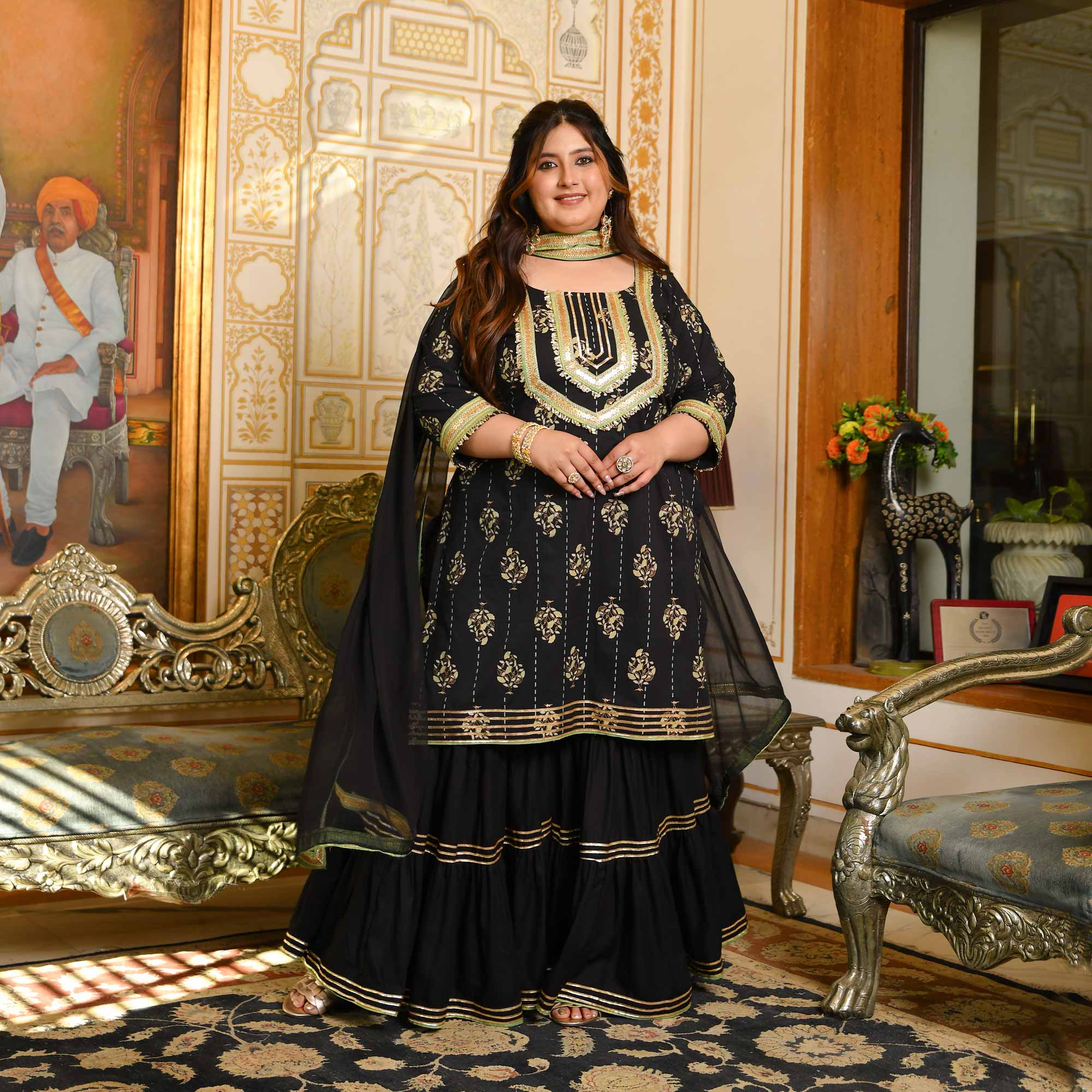 Sandhya- Carbon Black & Gold Sequin Embroidered Sharara Set