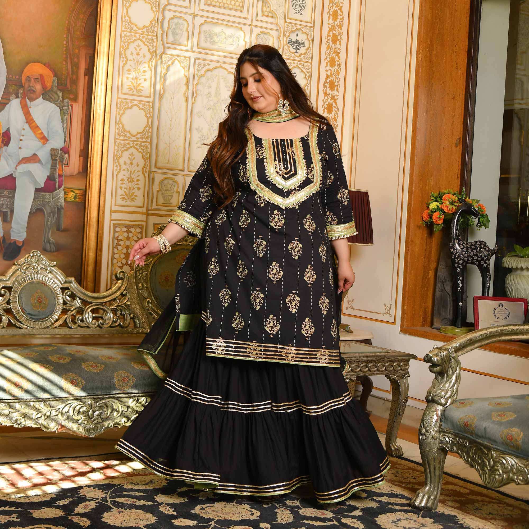 Sandhya- Carbon Black & Gold Sequin Embroidered Sharara Set