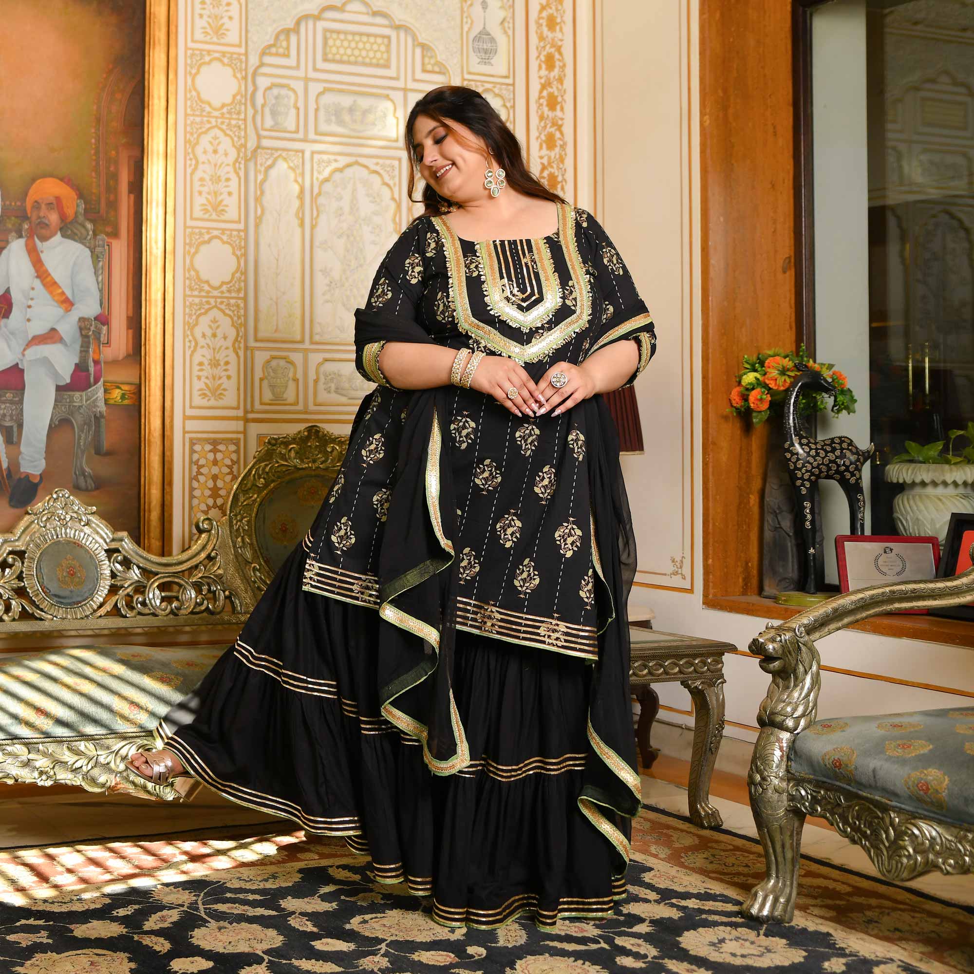 Sandhya- Carbon Black & Gold Sequin Embroidered Sharara Set