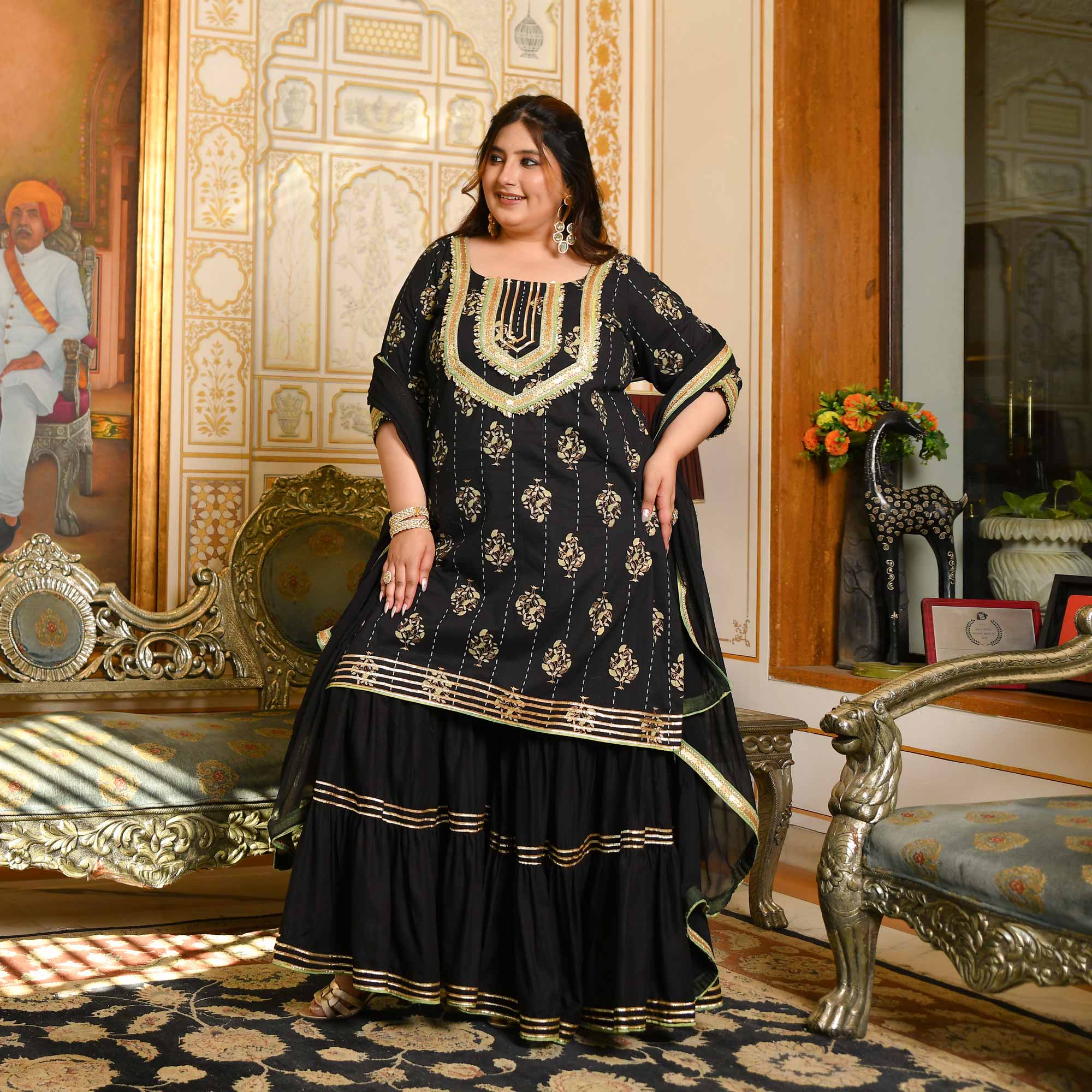 Sandhya- Carbon Black & Gold Sequin Embroidered Sharara Set