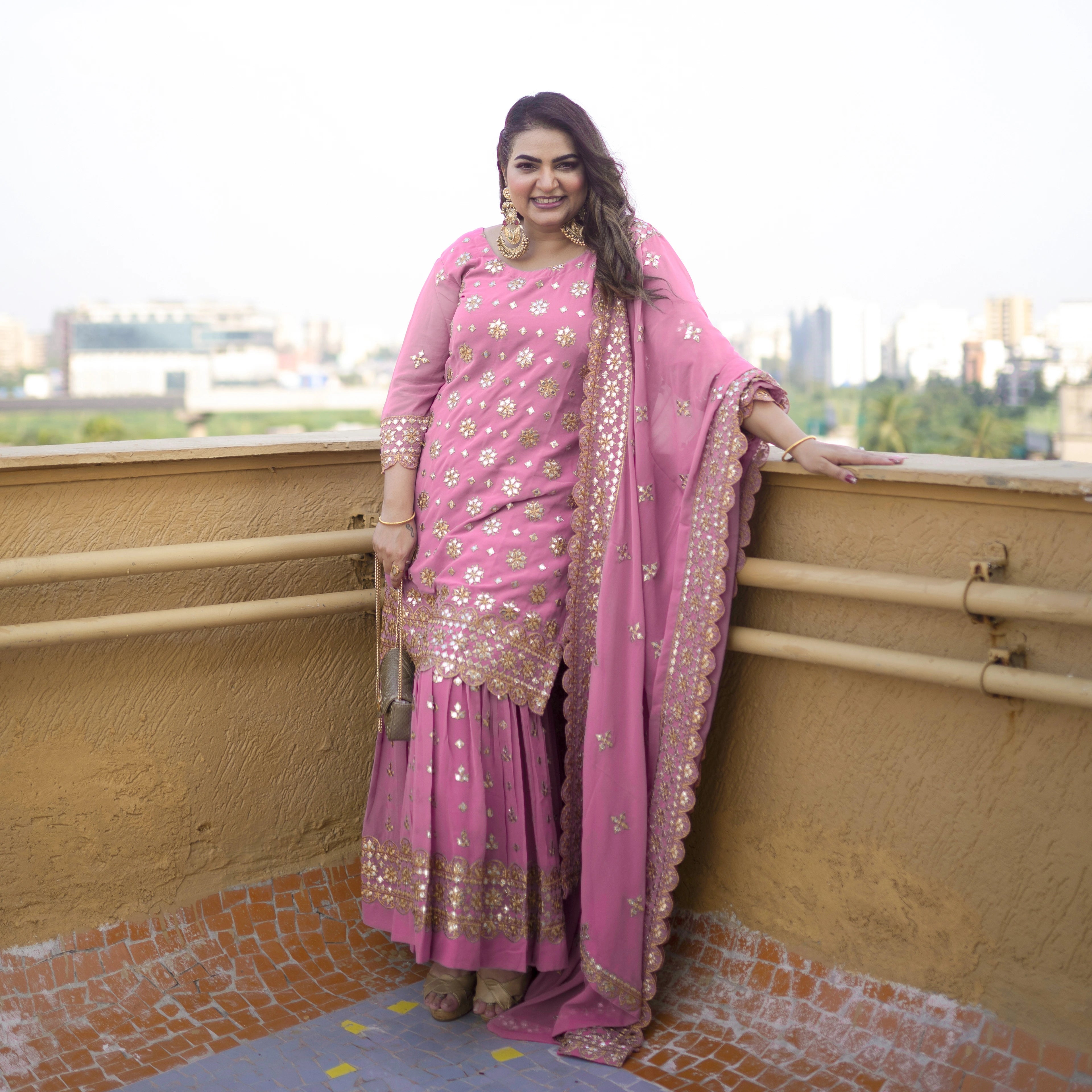 Deep Blush Gota Patti Georgette Sharara Set