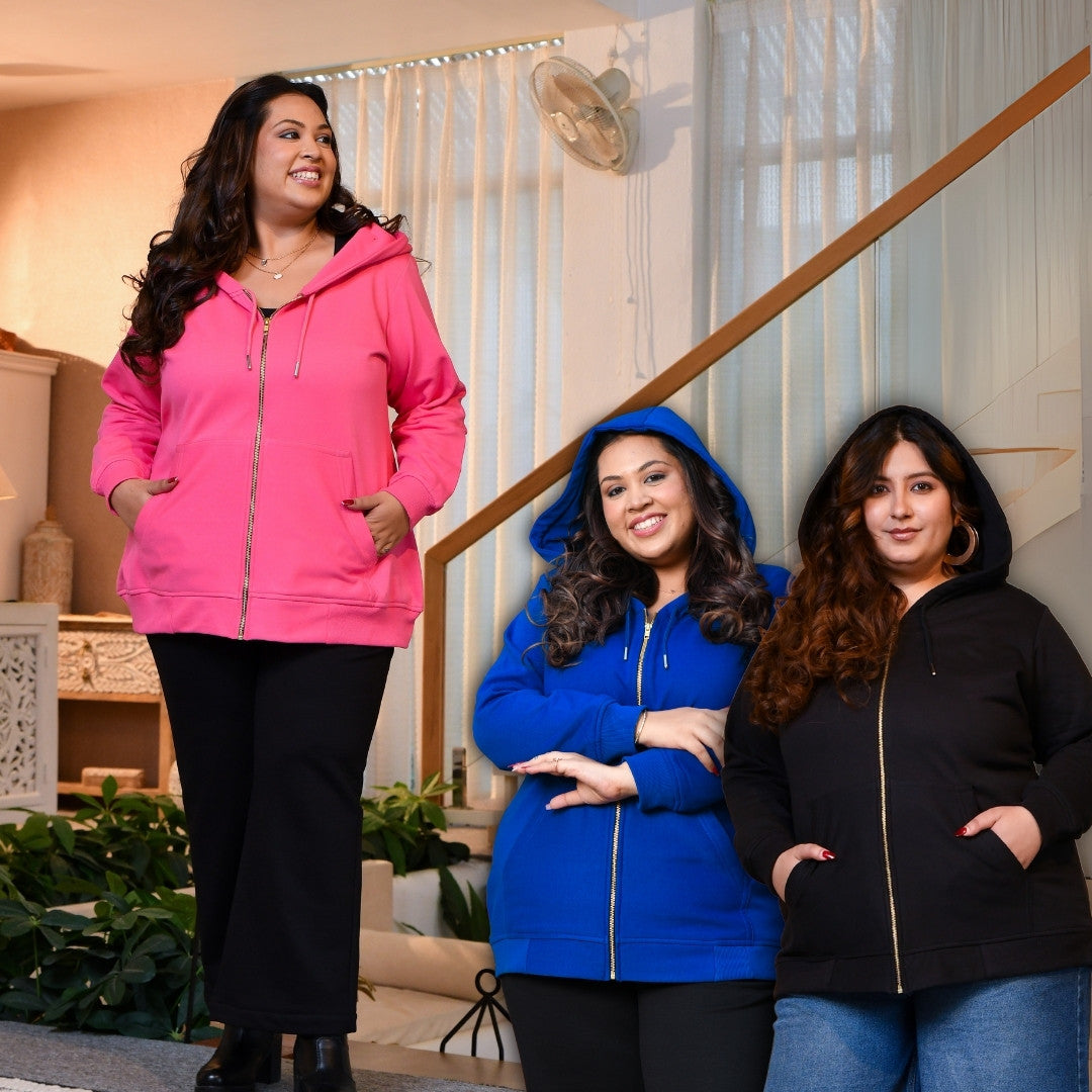 Woollen Fleece ZIpper Hoodie Combine- Meeras Plus Size Store