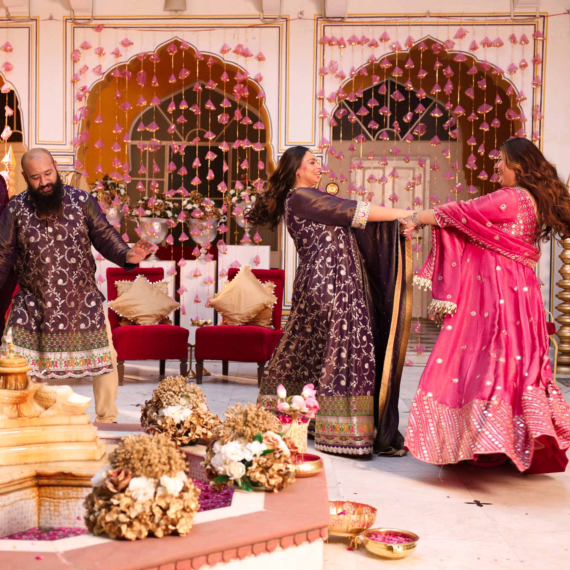 Dazzling Peony -Deep Pink Pure Tissue Silk Embroidered Anarkali Set