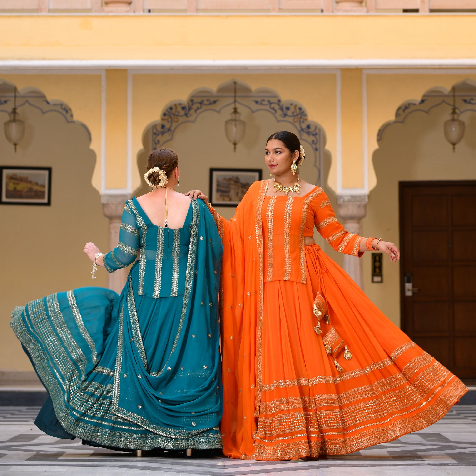 Buy Agni Blue Orange Peplum Lehenga Set in Raw Silk by SAUNDH at Ogaan  Market Online Shopping Site