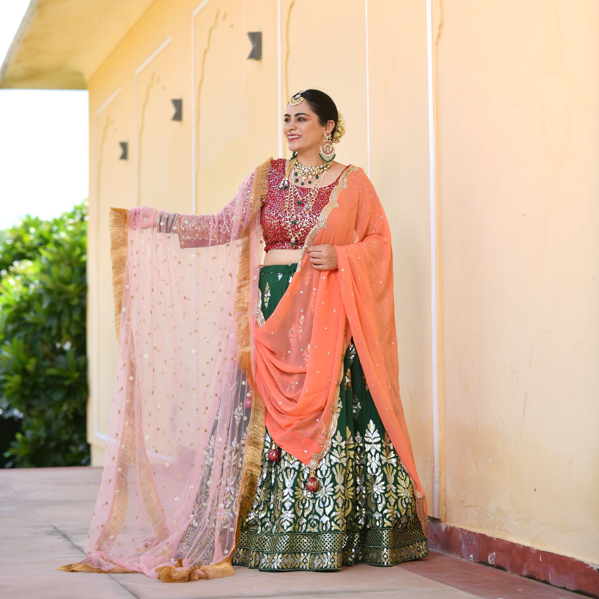 Pink Color Combination White And Green Color Lehenga Choli TDS2852 –  TheDesignerSaree