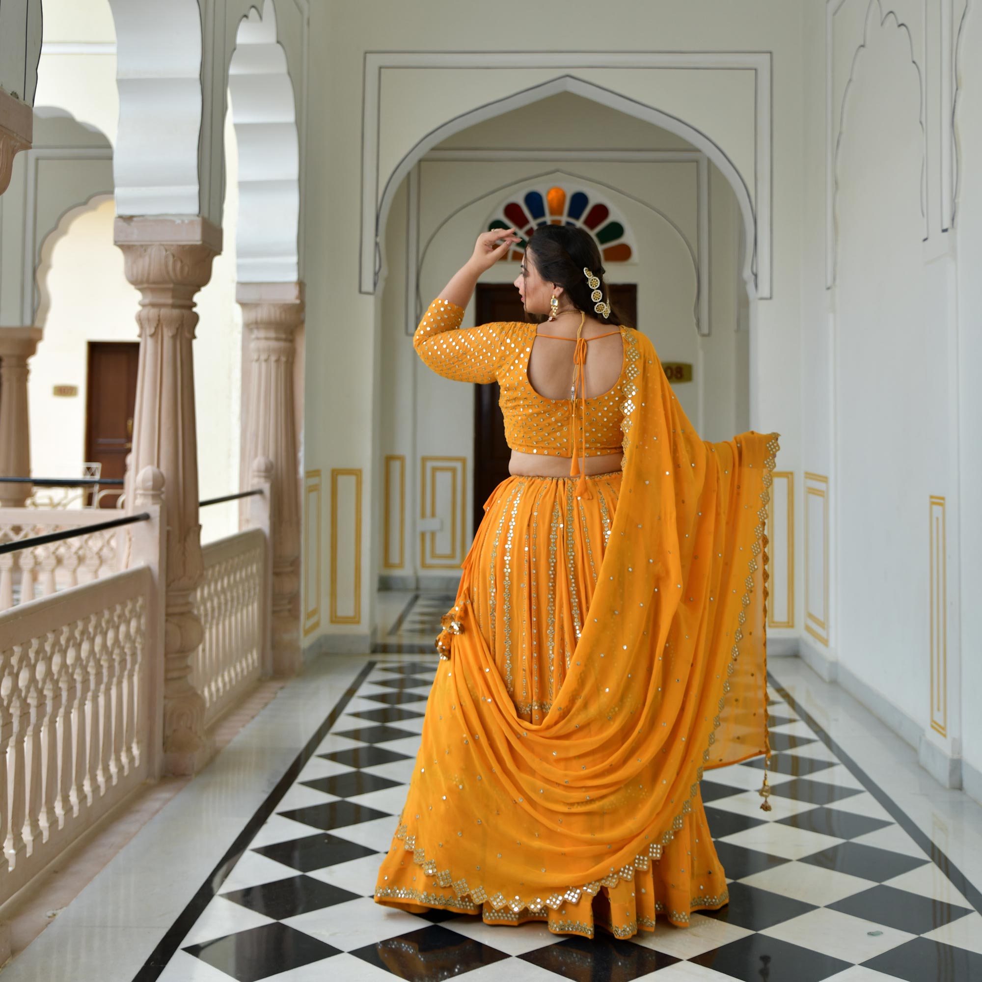 Ethnic Plus Yellow Mirror Work Indo-Western Lehenga Choli – TheDesignerSaree